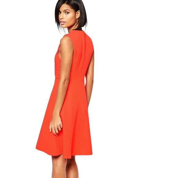 Whistles Textured Sleeveless Flare Dress Waffle Knit In Bright Orange 10 - Picture 4 of 12